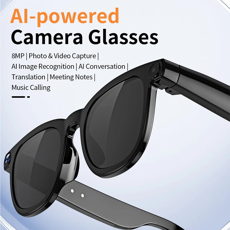 800W Pixel Intelligent Glasses AI HD Shooting Video Recording Voice Call Translation Glasses Two Replaceable Eyeglass Lenses