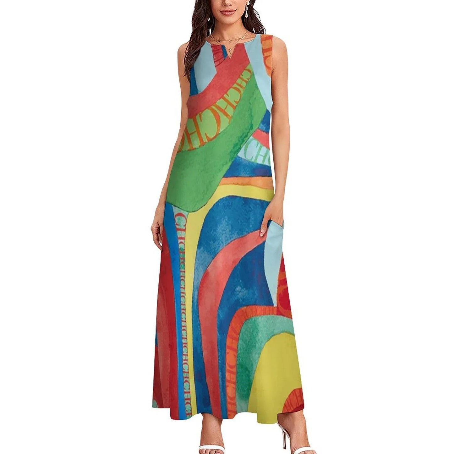Fashion New Women's Dresses Multicolour Splicing Party Dresses Sleeveless Casual Peplum Women's Dresses