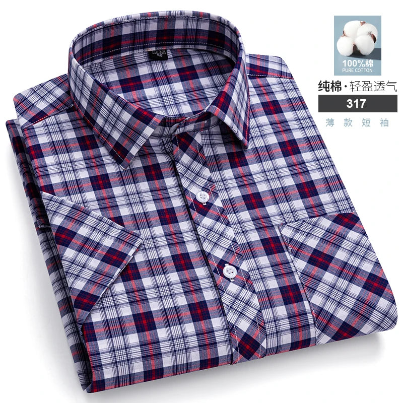 Short Sleeve Shirts For Man Summer England Preppy Classic Checked Clothing New Fashion Plaid Cotton Businessman Casual Shirts