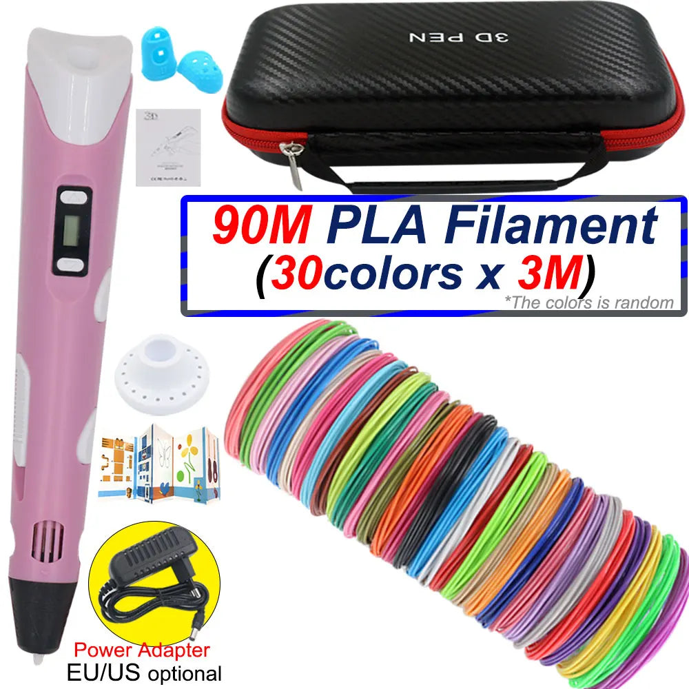 Surprising Children's 3D Printing Pen Set with LCD Display,Power adapter,Travel Case,PLA Filament,Kids Birthday Christmas Gift