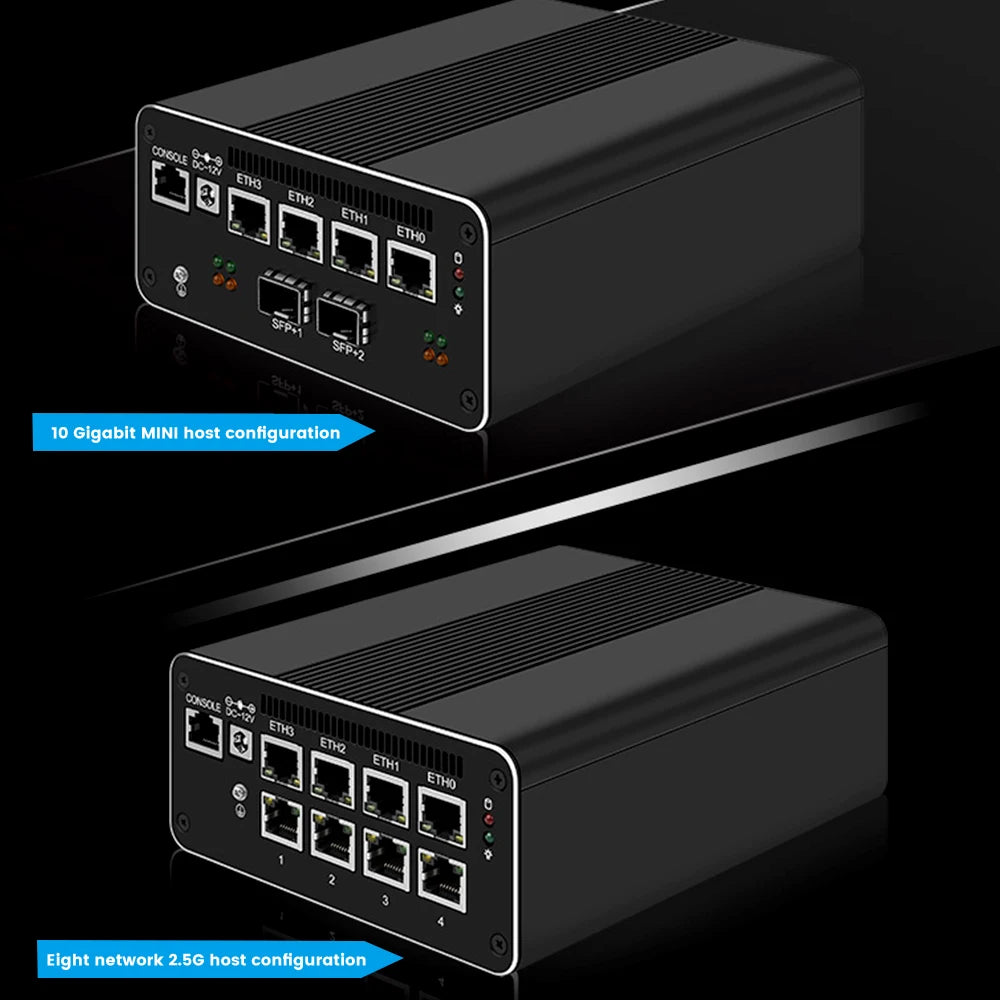 Firewall Appliance 2.5Gbe Intel I7 1260P 1235U I3 1215U 8505 2*10G 8x2.5G LAN Fanless PC Support PFSENSE Router/OPNsense/AES NI