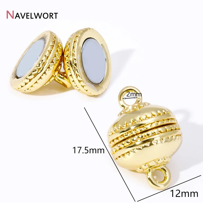 18K Gold Plated Brass Round Strong Magnetic Clasps For Bracelet Necklace Making Findings,End Clasps Connector For Jewelry Making