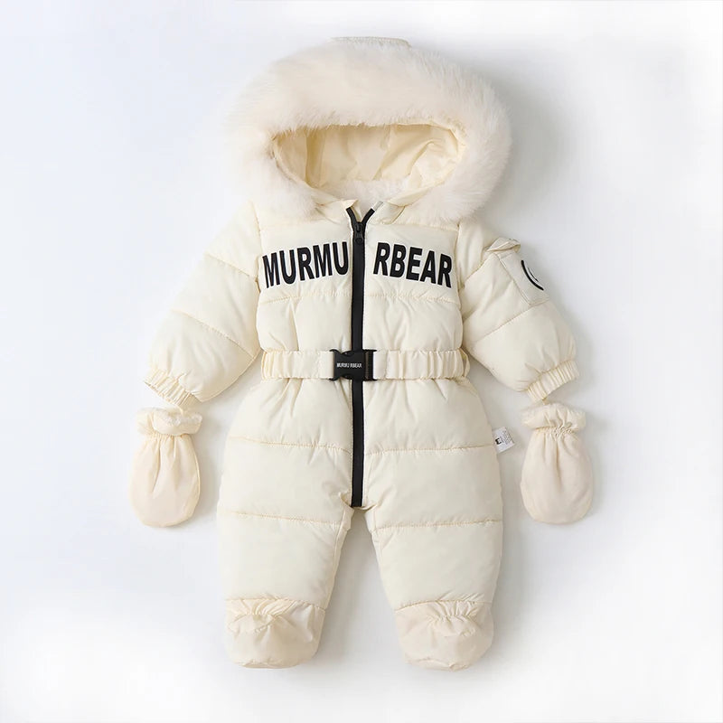 Winter Newborn Baby Jumpsuit Thicken Baby Clothes Plus Velvet Warm Baby Rompers With Gloves Hooded Infant Snowsuit Clothing