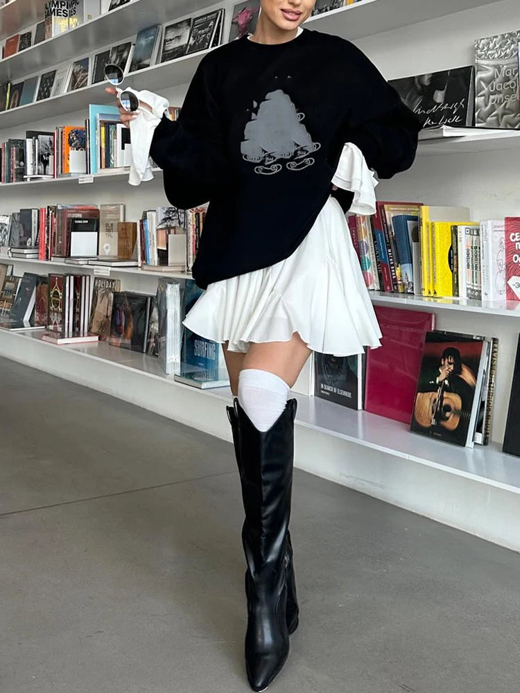 Women Summer White Mini Skirt A-line High Waist  Sexy Cute Ruffle Vintage Tennis Skirt Black Elastic Waist Tutu Short Skirts