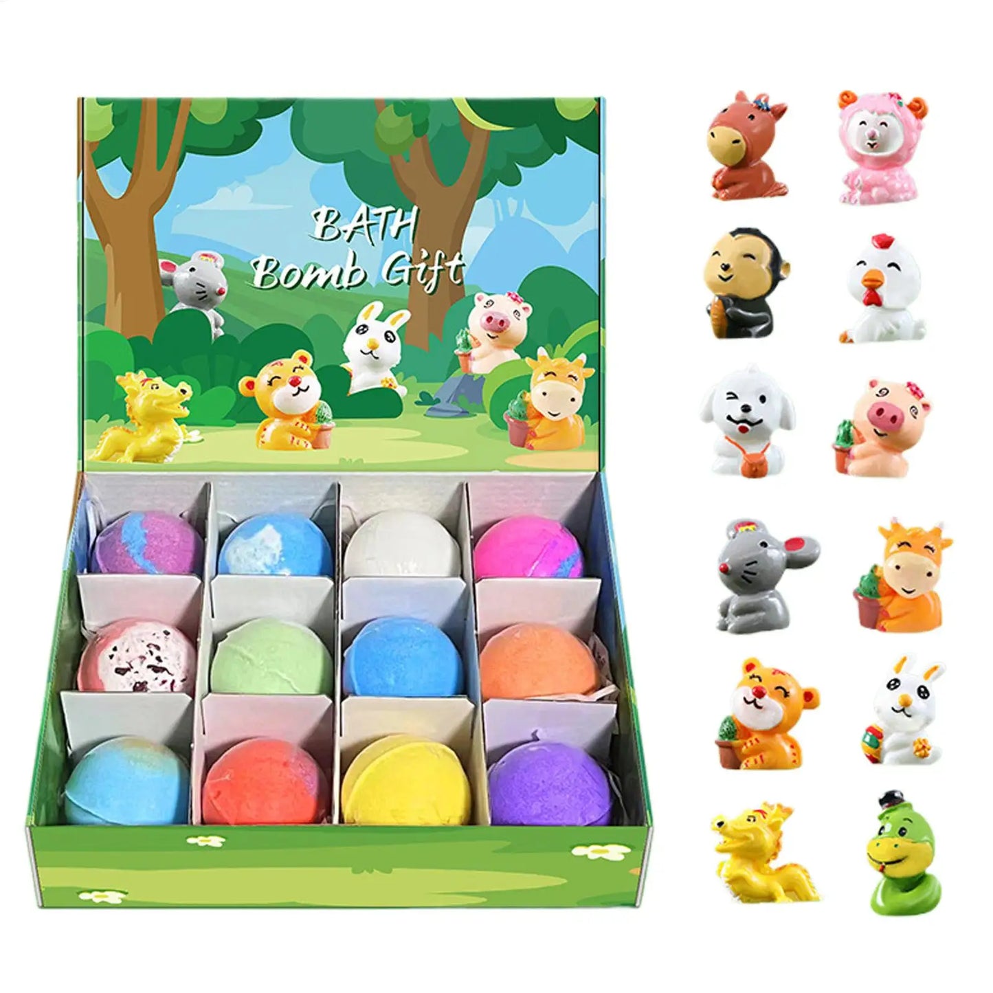 12Pcs Ocean Themed Bath Bombs Gift Set with Surprise Sea Animal Toys Inside Natural Bubble Bath Salt Balls for Kids Holiday Gift