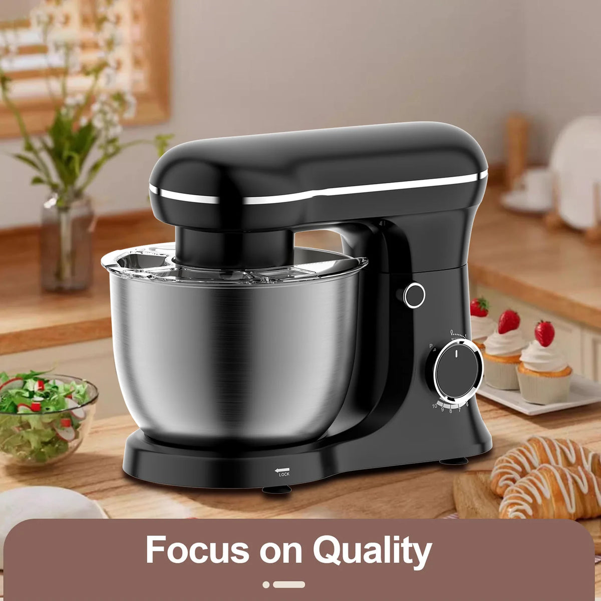 Stand Mixer for Home Baking, 5.5L Large Capacity Electric Dough Kneader & Egg Beater, Food Blender Machine with Mixing Attachmen