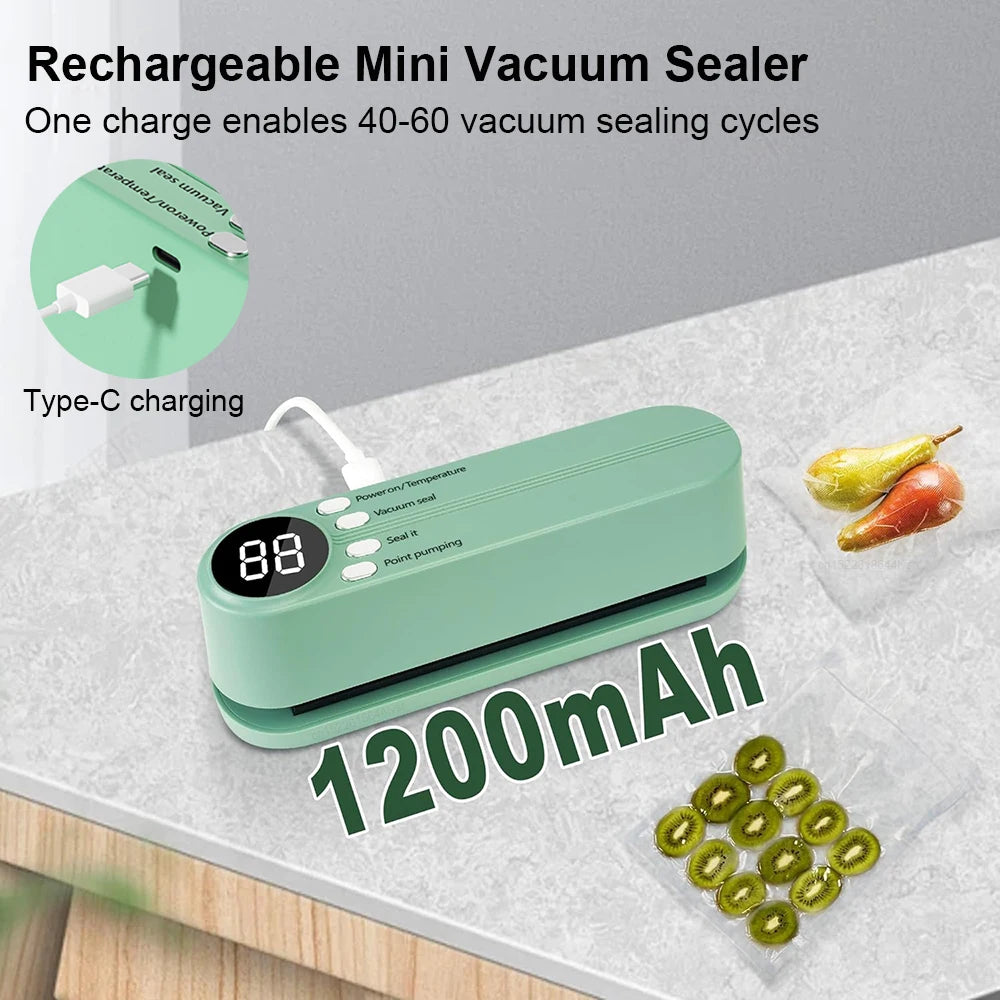 Vacuum Sealer Plastic Bags Packaging Machine USB Rechargeable Portable Mini Food Bag Sealing External Suction Heat Vacuum Sealer