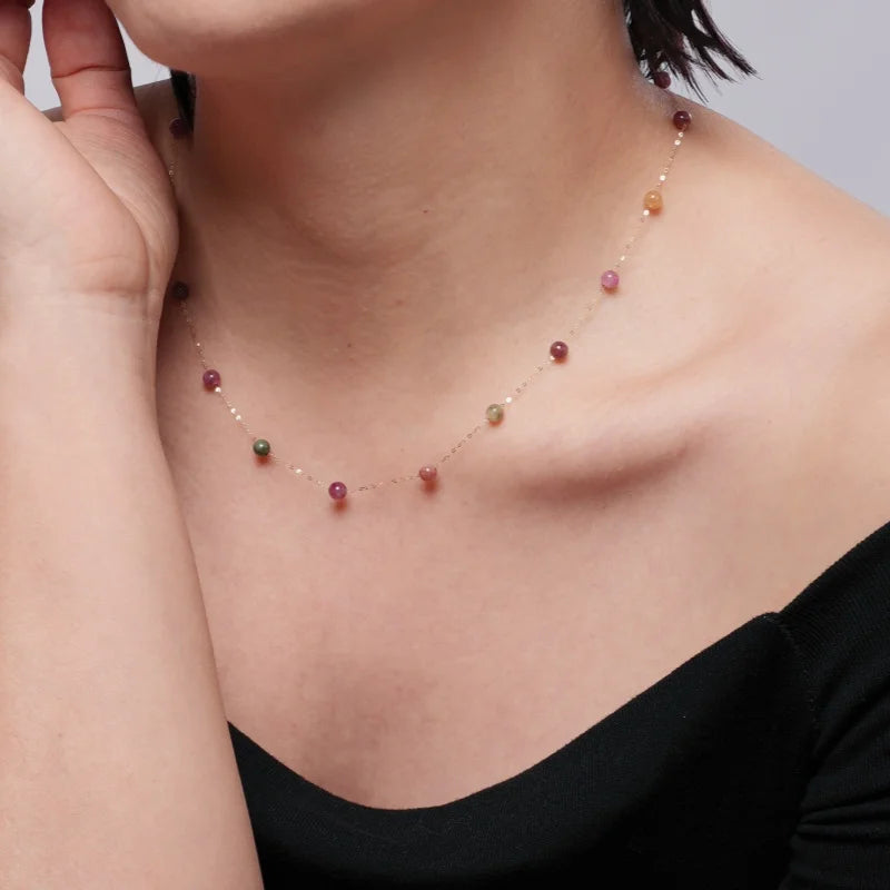 Colorful 18K yellow gold necklace pendant au750 Fine Jewelry Natural tourmaline fashion wedding party gift for girl X1021