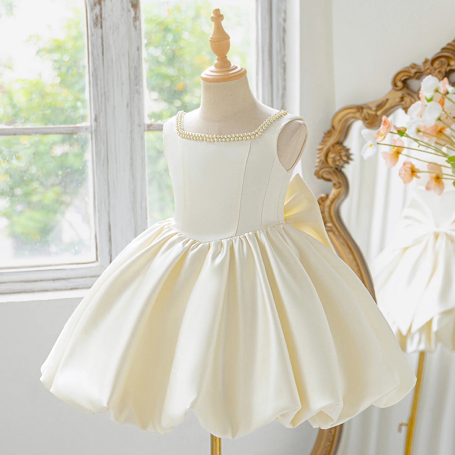Elegant Big Bow Tutu Party Girls Dress Lolita Wedding Bridesmaid Baptism Princess Dresses Girl Summer Birthday Evening Prom Gown