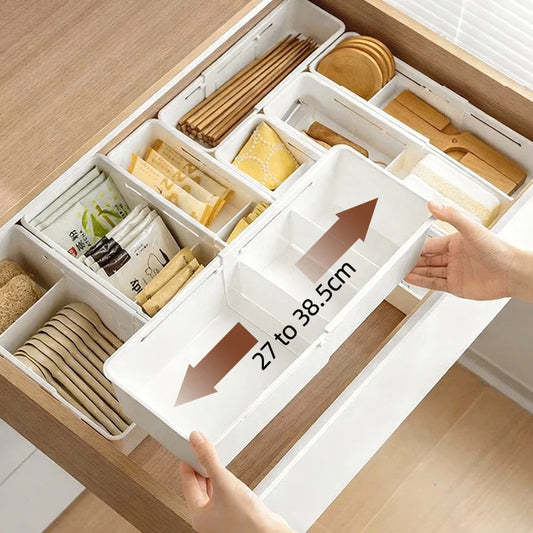 Extendable Drawer Organizer with Adjustable Dividers for Underwear Makeup Socks Office Supplies Kitchen Cabinet Home Storage Box