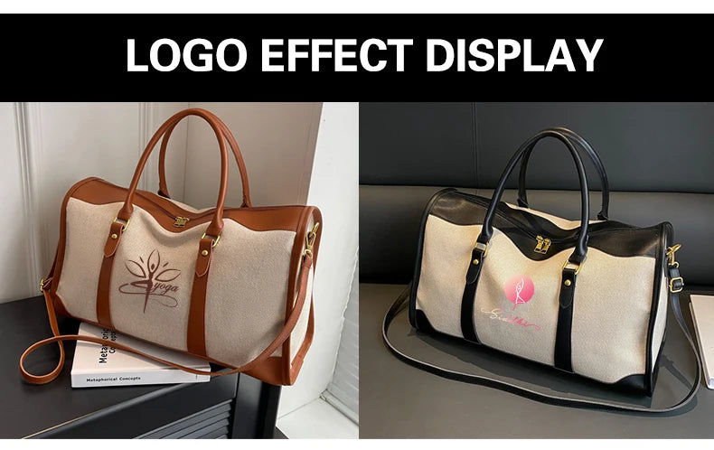 Women Canvas Large Capacity Travel Bags Custom Logo Travel Storage Handbag Vintage Fitness Luggage Bag Personality Customization