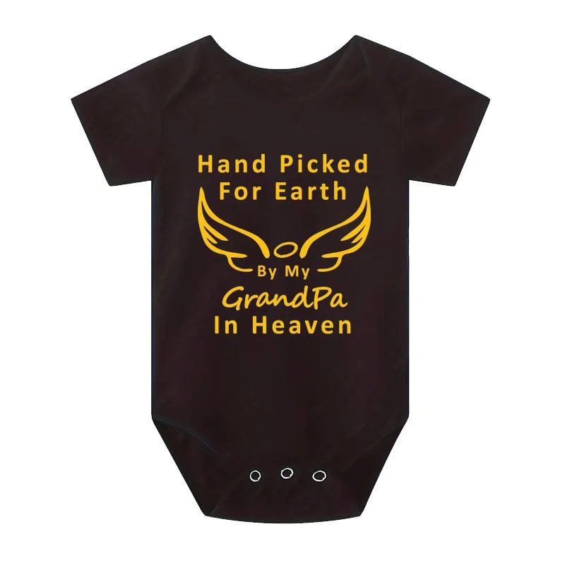 Hand Picked for Earth By My Grandpa/grandma in Heaven Baby Bodysuit Romper Summer Short Sleeve Jumpsuit Onesies