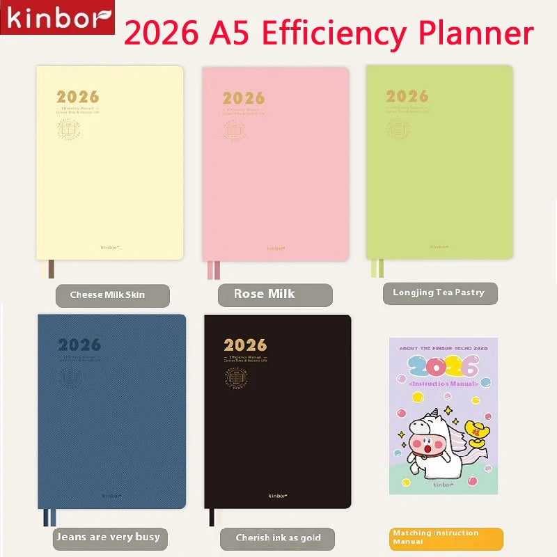Kinbor 2026 A5 Efficient Planner Notebook,2 Days per Page with Habit Tracker,To-Do Lists&Time Management for Workplace, College