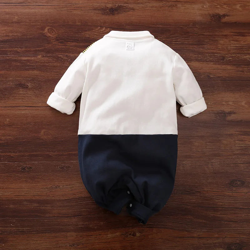 Spring and Autumn Boys Costume Baby Romper Jumpsuit 100% Cotton Cool Gentleman Suits Aviator Long Sleeve Clothes Toddler Onesie