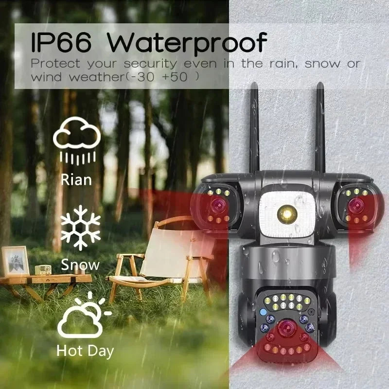 15MP Wifi Security Monitor Cameras PTZ Outdoor Waterproof Three Lens Three Screens Camera 10X Zoom Human Detection Wireless Cam