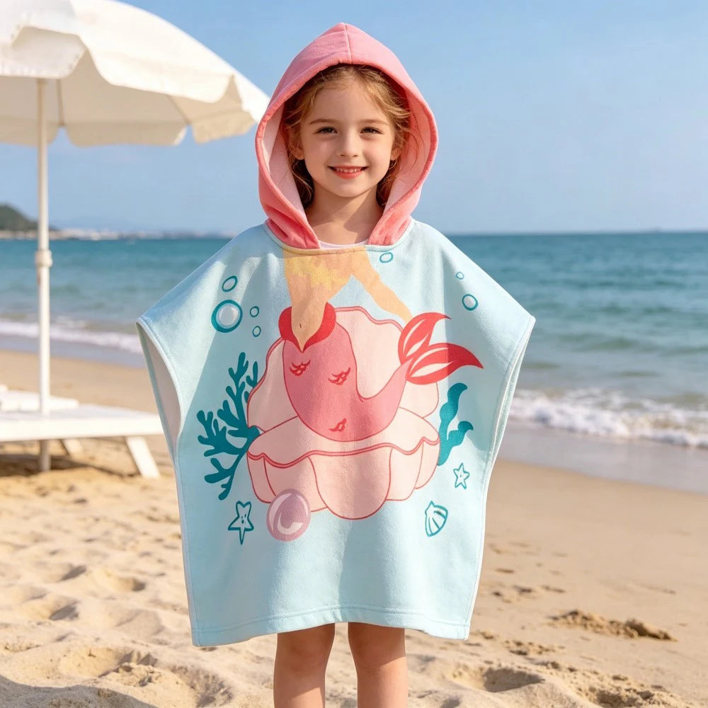 Children Bathing Stuff Kids Hooded Cape Towel Boy Cartoon Bathrobe Baby Swimming Towel Girls Unicorn Beach Towel Wrap Blanket
