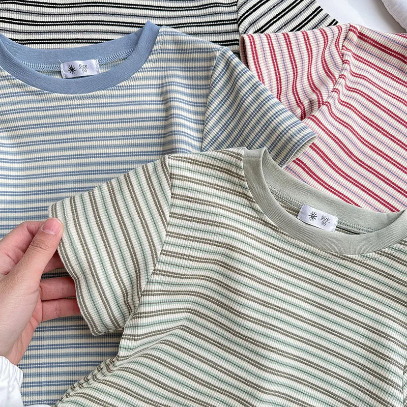 Children's Short Sleeve Boys Girls Summer New Striped T-shirt Baby Thin Bottoming Shirt Casual Wear