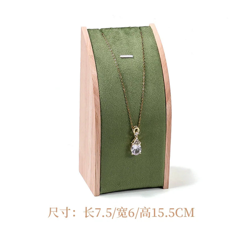 Solid wood green velvet jewelry display stand ring stud necklace pendant bracelet storage and display stand