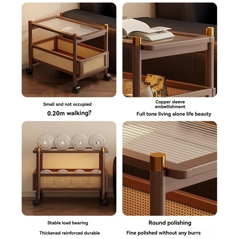 Sofa side table, movable coffee table, small cart, living room small table, bedside side cabinet with wheel storage rack