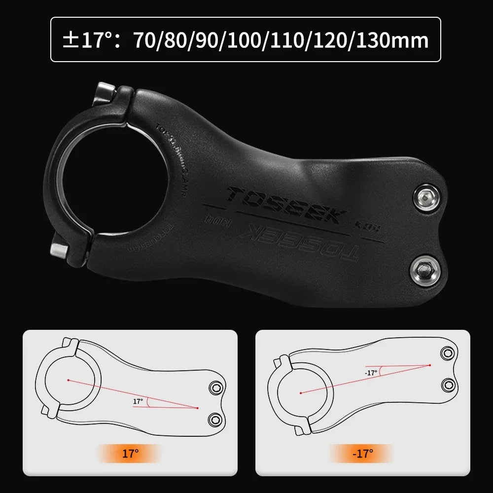 TOSEEK K04 Carbon Stem 6/17Degree Mountain Bike Stem 31.8mm Handlebar Stems 70/80/90/100/110/120/130mm Black Matt Bicycle Parts