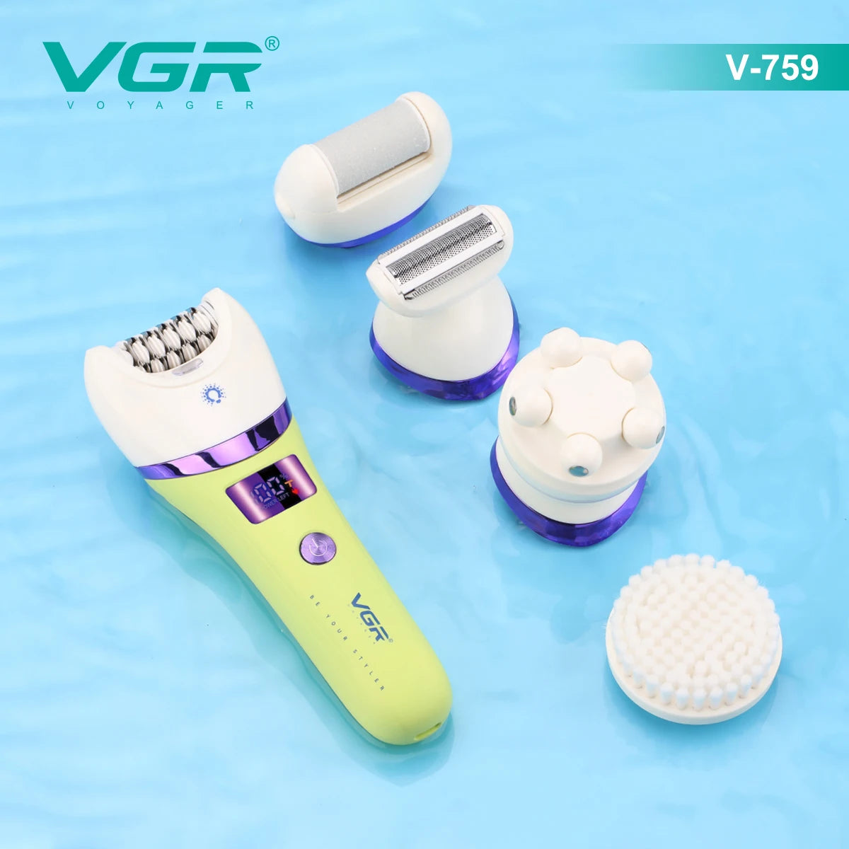 VGR Hair Removal Professional Body Care Trimmer 5in1 IPX6 Waterproof Hair Trimmer LED Two Speeds Electric Razor for Women V-759