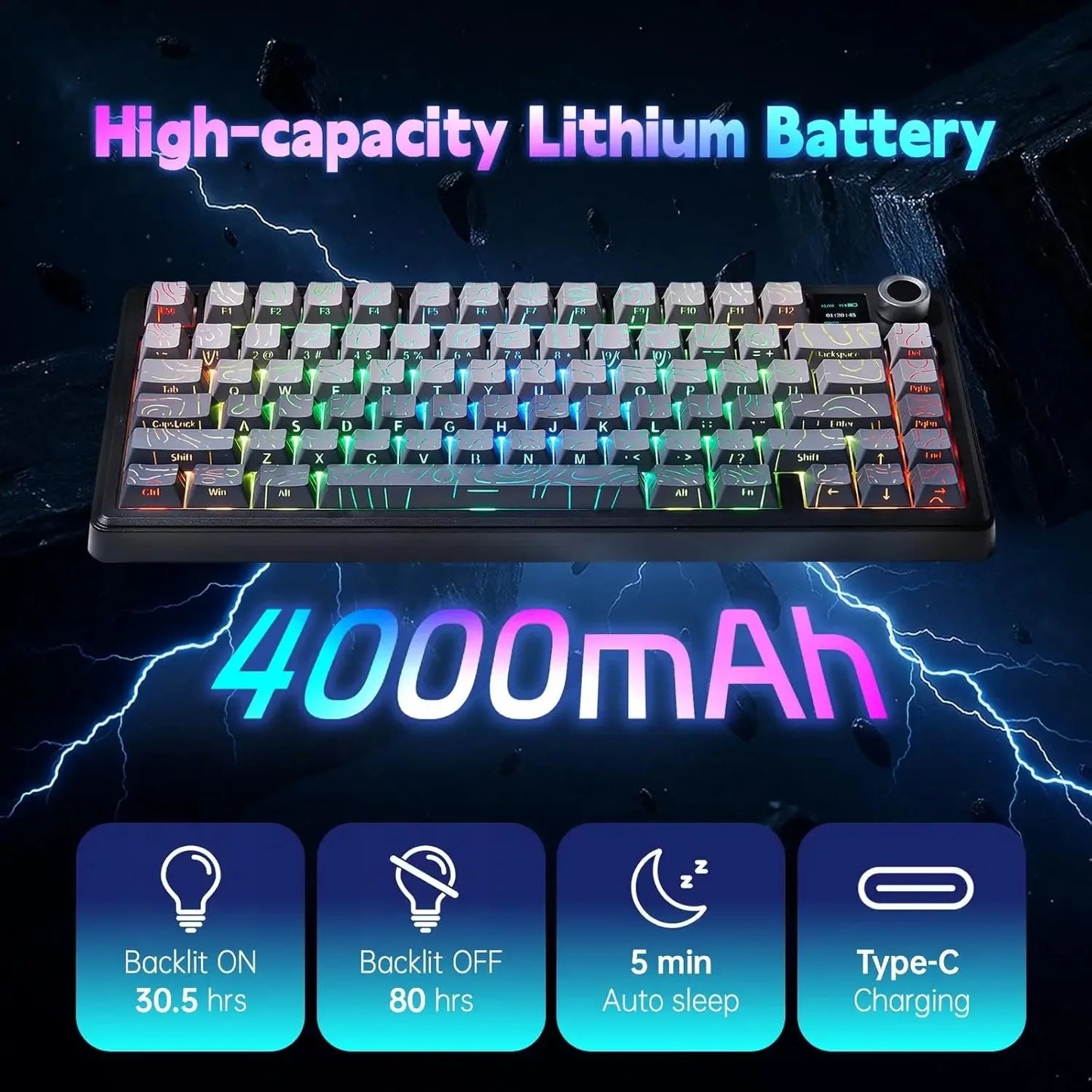 Aula F75 MAX Wireless Gaming Keyboard With Smart Digital Screen and Knob 75% Hot Swappable 3Mode RGB Backlit Mechanical Keyboard