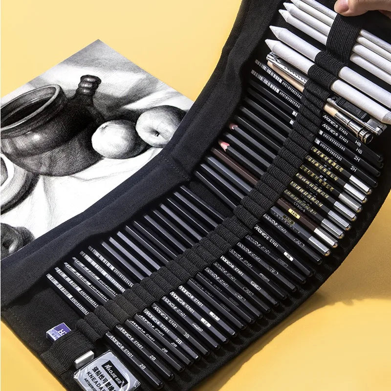 Sketching Pen Set Drawing Kit Student Portable Pen Curtain Charcoal Pencil Sketch Pencil Charcoal Stick Sharpener Eraser Set Box