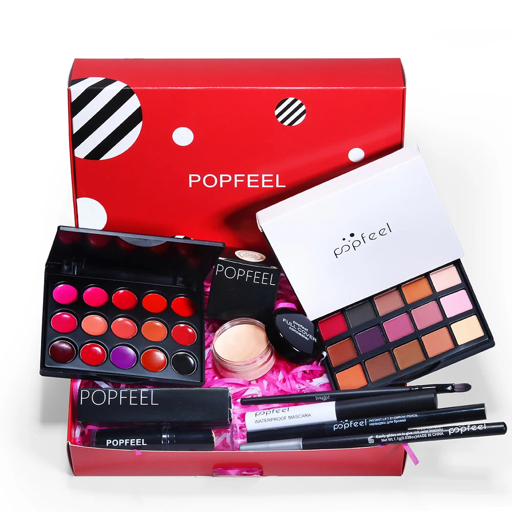 POPFEEL Makeup Cosmetics Gift Set - Premium Makeup Kit with Eyeshadow, Eyebrow Pencil, Mascara, Concealer, Lipstick, Lip Gloss.