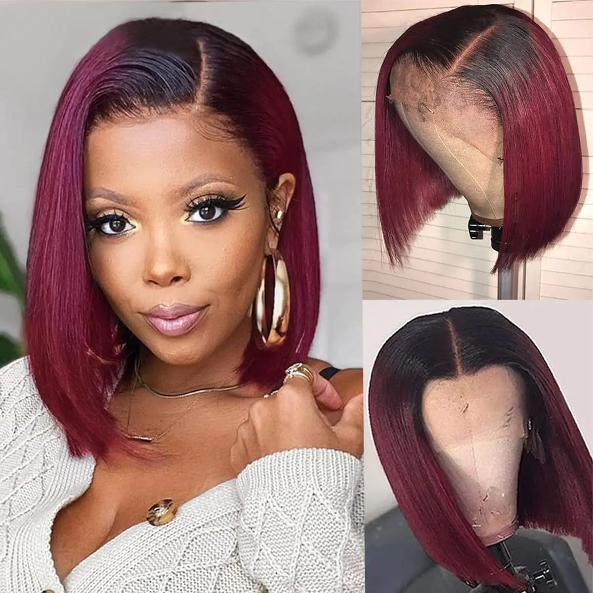 Bone Straight Short Bob Wig Human Hair Wigs For Women Burgundy 4x4 Lace Wigs 1B 99J Bob Wigs Brazilian Human Hair Pre Plucked