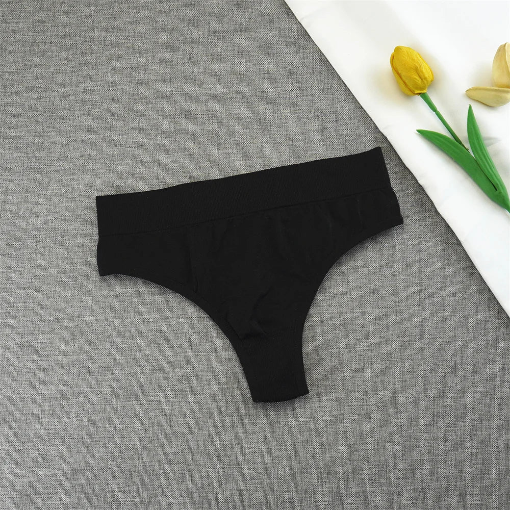 2pcs High Elastic Women T-back Seamless Plus Size Sports Underwear Solid Color Mid Waist Sexy Thong Europe Size S/M/L/XL/XXL