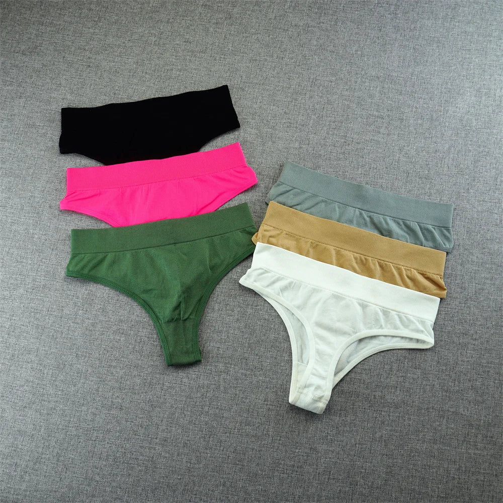 2pcs High Elastic Women T-back Seamless Plus Size Sports Underwear Solid Color Mid Waist Sexy Thong Europe Size S/M/L/XL/XXL