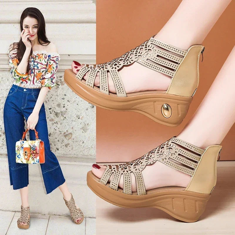 Ladies Shoes on Offer 2025 New Brand Fashion Zipper Women's Sandals Summer Elegant Ladies Roman Platform Wedge Heeled Sandals