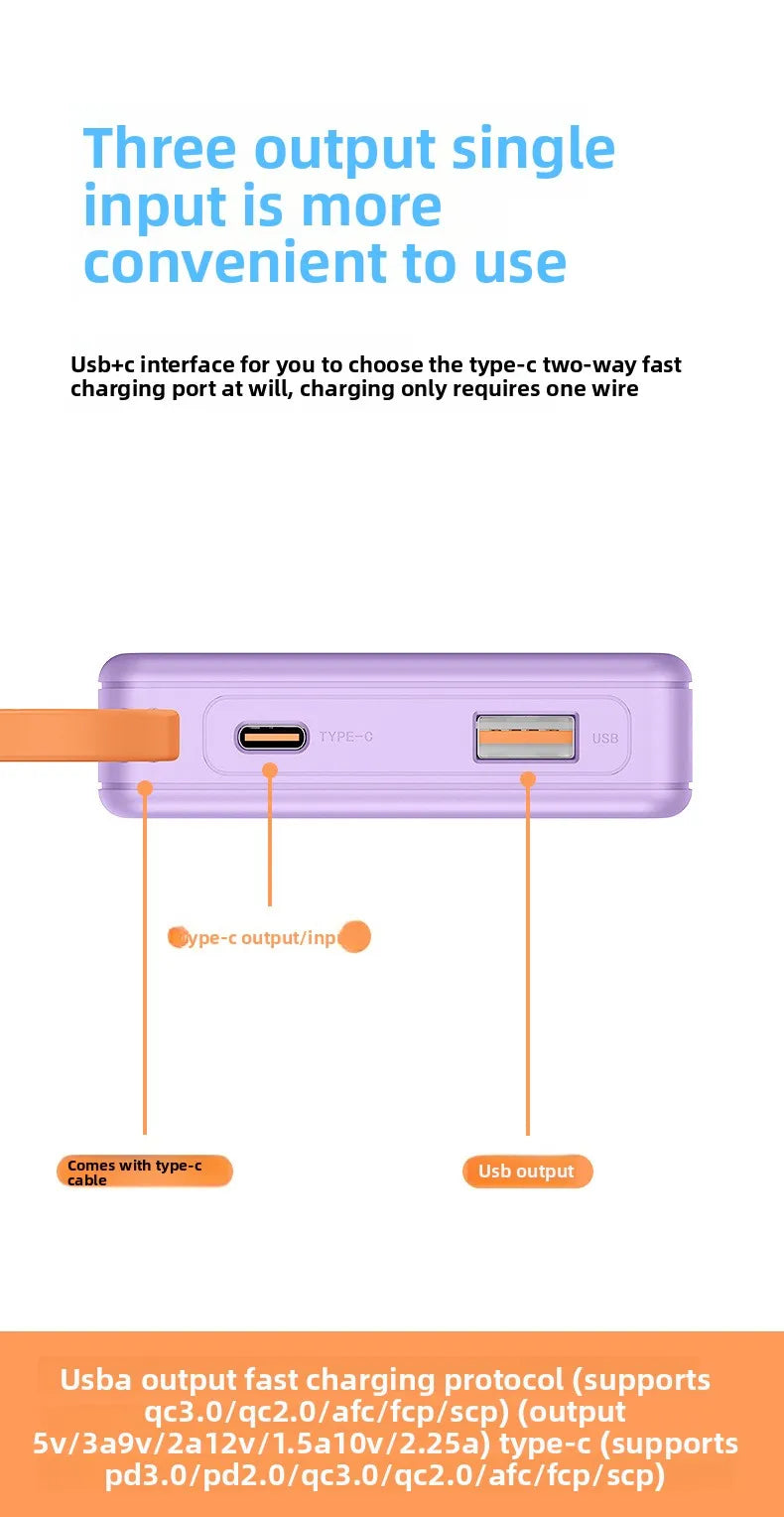 10W PD 22.5W Fast Charge Power Bank Case 3x18650 Solderless DIY Battery Box USB Type C PD3.0 QC4.0 Shell With Charging Cable