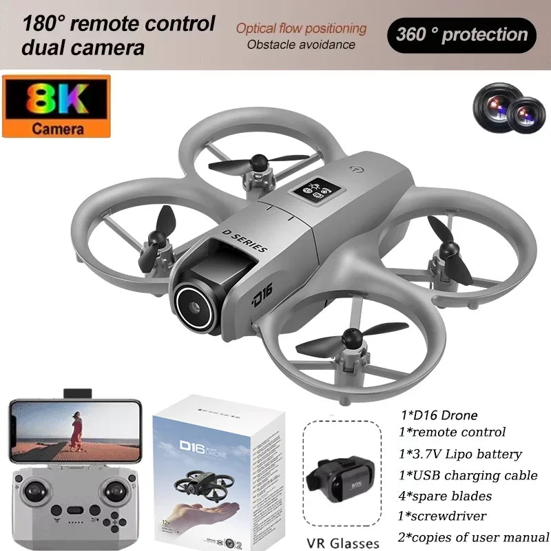 D16 Mini RC Quadcopter Drone Wide Angl 1080P HD Dual Camera 5G WIFI FPV UAV Obstacle Avoidance Optical Flow Perfect  Outdoor Toy