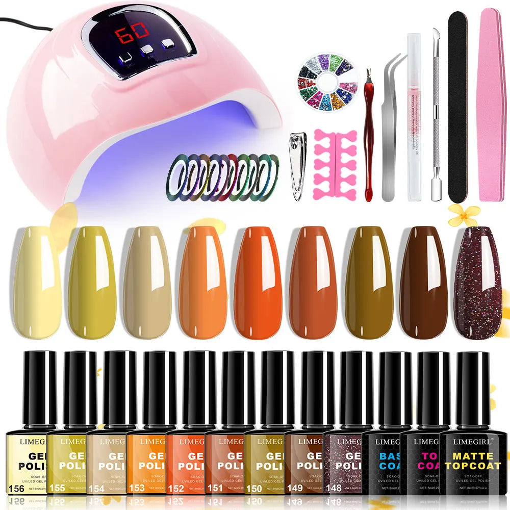 Limegirl DIY Nail Art Kit with 54W UV Nail Lamp 9 Colors Gel Polish Set Starter Kit for Beginners Complete Manicure Set