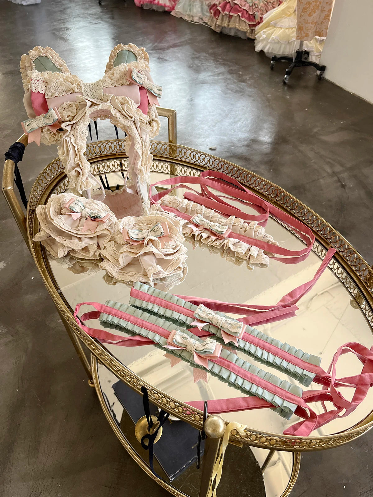 Sweet Cute Girls Lolita Clothing Accessories Set Princess Ribbon Lace Bow Headband Choker Necklace Bracelet and Leg Ring