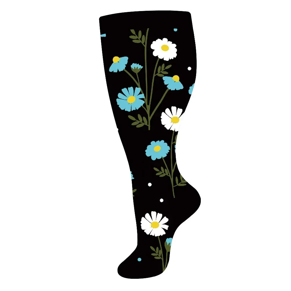 Plus Size Compression Socks for Women Men 20-30 MmHg Wide Calf Extra Large Knee High Flight Sock for Circulation Support 2XL-4XL