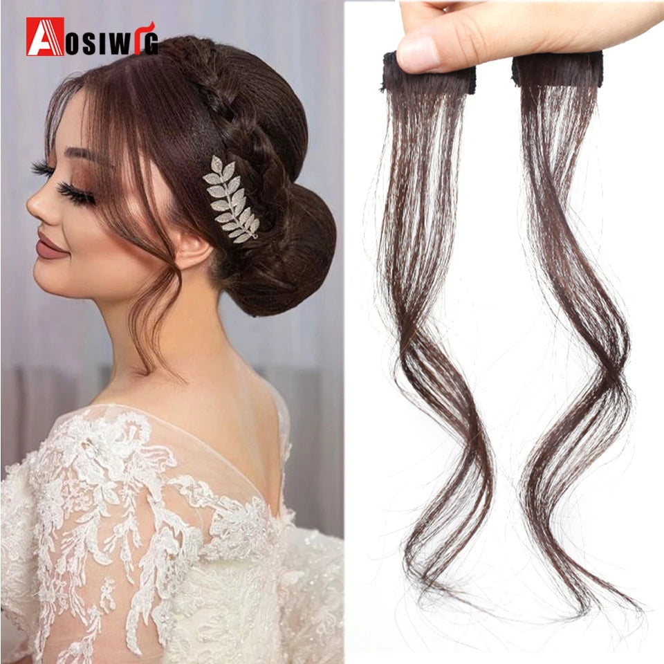 2PC Synthesis Bangs Wig Hair Extensions Curly Clip-on Hair Front Side Long Wavy Blone  Bangs With Clip Invisible Fringe Fake Hai