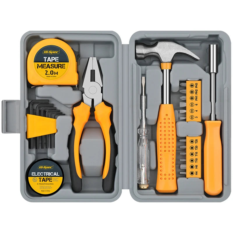 Hi-Spec 24PC Hand Tool Sets Household Home Repair Tool Set Screwdriver Tool Box Set Scissors Claw Hammer Tools For Home Use