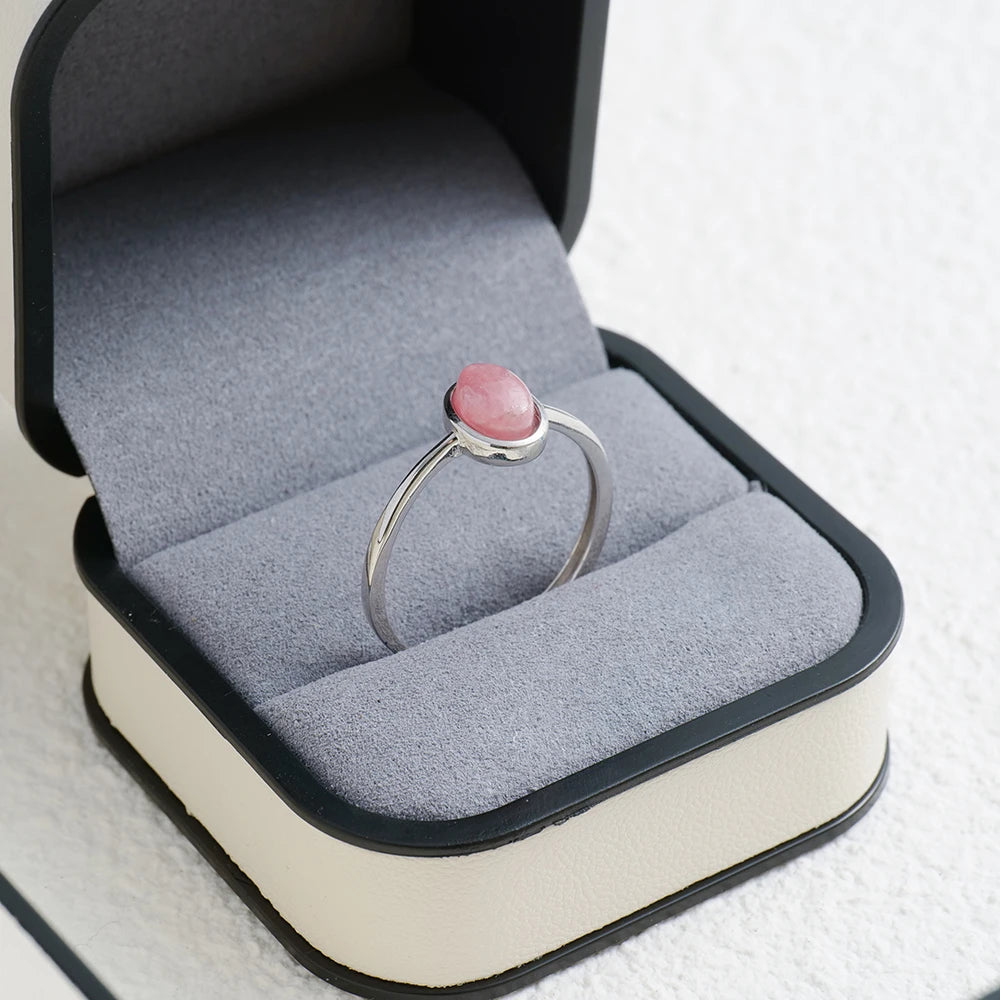 Sterling 925 Silver Ring Adjustable Stackable Bands Rose Quartz & Rhodochrosite Chakra Healing Stones Jewelry Handmade Boho Gift