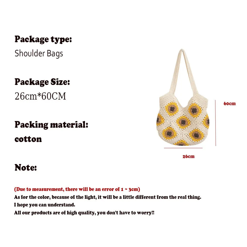 Women Shouder Bag Bohemian Straw Underarm Bag Summer Beach Woven Armpit Bag Hollow Flower Casual Crochet Tote Shopping Bags