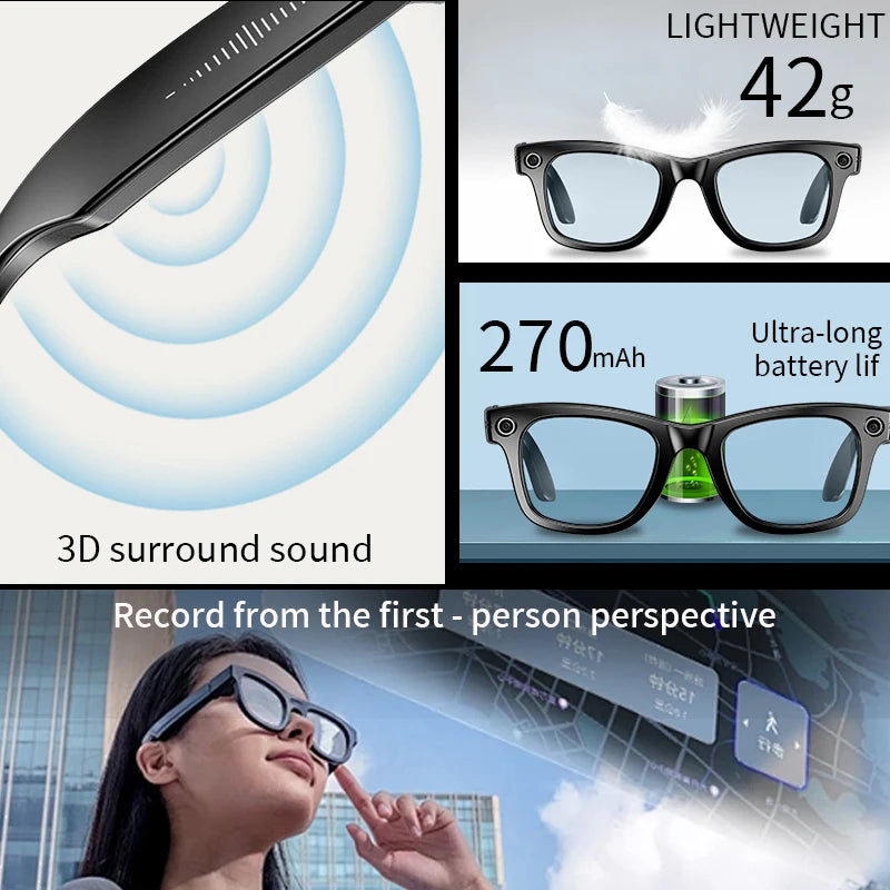 LIGE AI Smart Glasses 8MP HD Camera Video Bluetooth Call Intelligent Translation 270mAh Battery Voice Assistant Music Sunglasses
