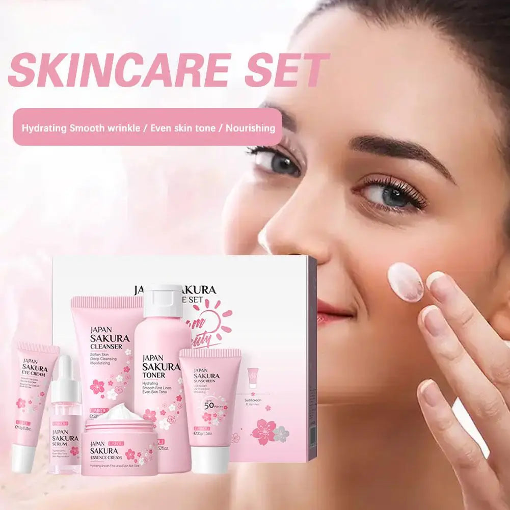 Sakura Skin Care Sets Face Cream Serum Toner Facial Cleanser Sunscreen Eye Cream Face Skin Care Set Gift box Routine Travel Kit