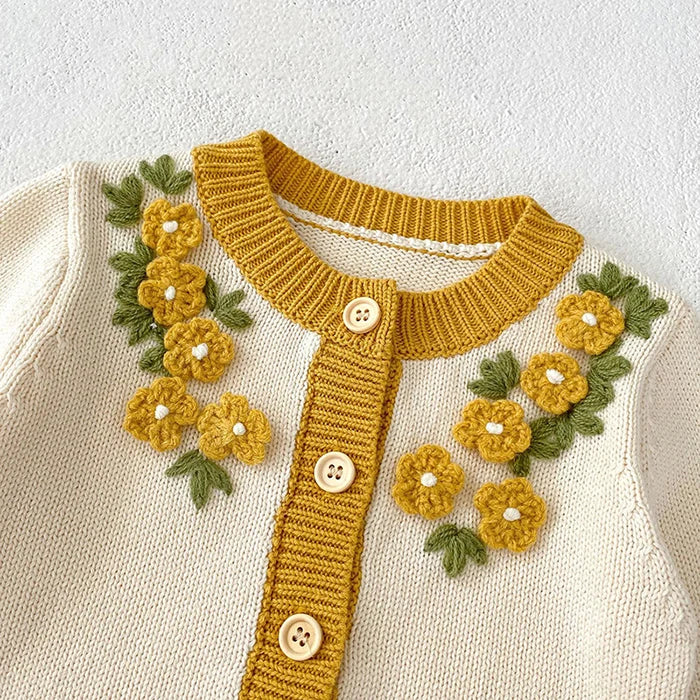 Autumn Winter Newborn Baby Girls Knitting Clothing Set Floral Embroidery Cardigan+Jumpsuit Infant Baby Knitted Clothes Suit