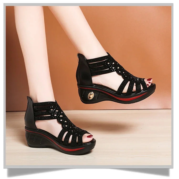Ladies Shoes on Offer 2025 New Brand Fashion Zipper Women's Sandals Summer Elegant Ladies Roman Platform Wedge Heeled Sandals