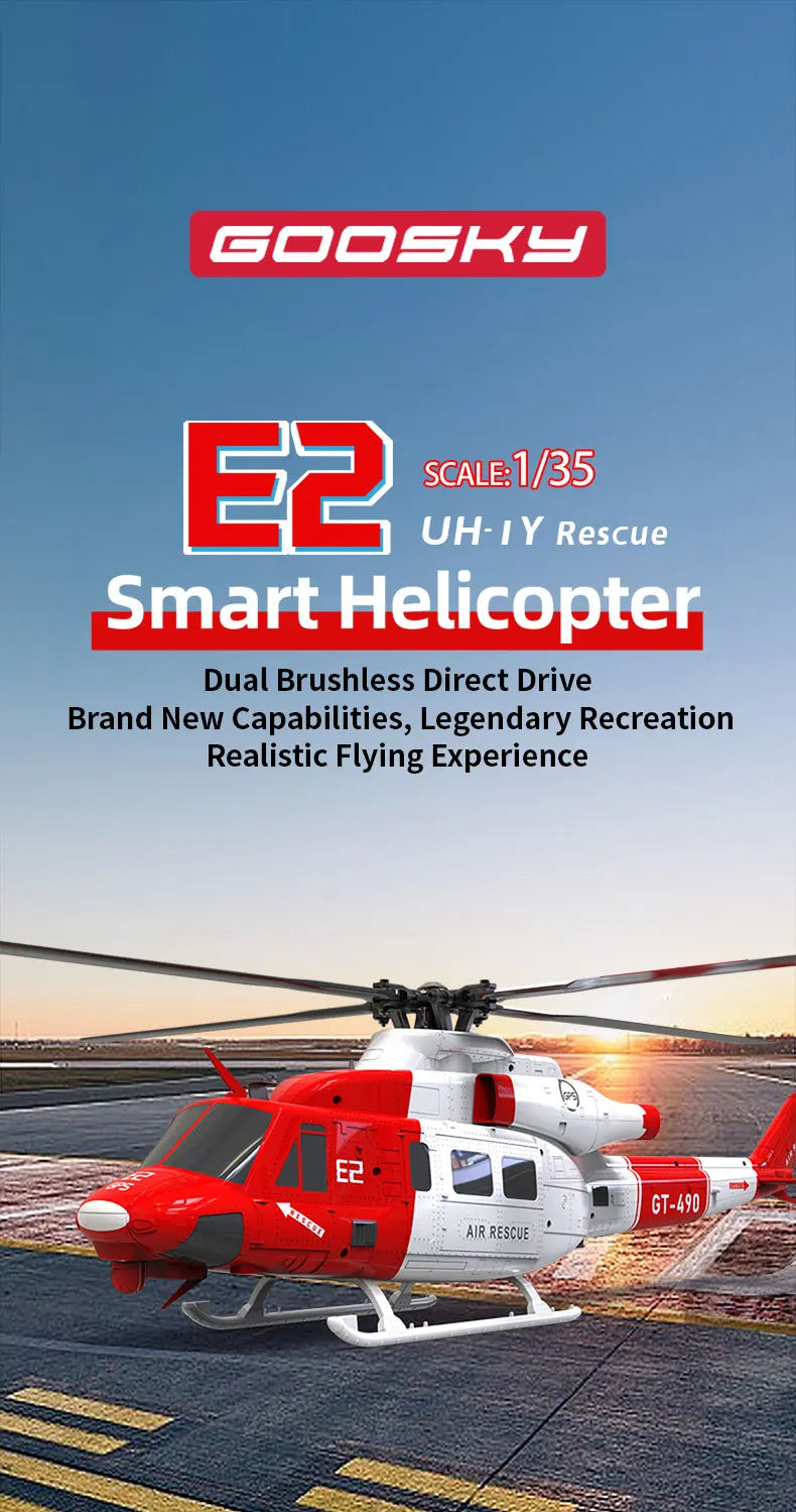 2025 New 1:35 Goosky E2 Remote-Controlled Helicopter Gps Intelligent Drone Resembling Real Uh-1y Helicopter