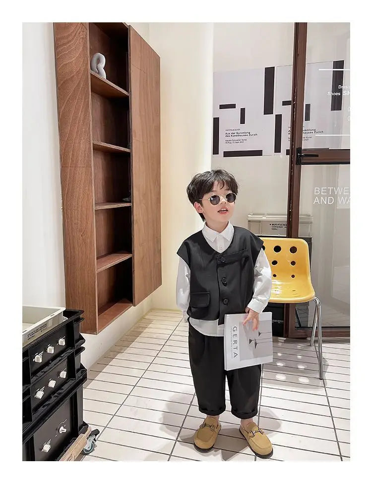 3 PCS set Spring Autumn Boy Clothing set Casual vest+ top+ Pant Kid Children baby toddler boy korea designer clothes 2-10 years