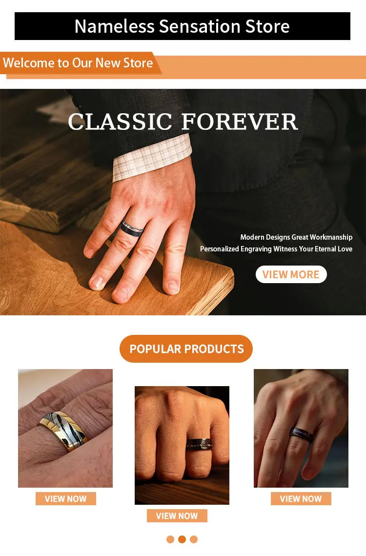 Black Damascus Steel Ring 8mm Fashion Luxury Men and Women Engagement Wedding Ring Couple Dating Wear Anniversary Gift