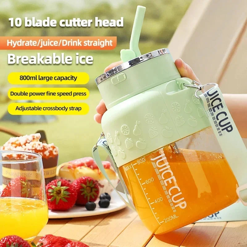 Wireless Portable Juicing Bucket Electric 800ml Sports Cup Fresh Fruit Juicer With Large Capacity and 10 Stainless Steel Blades