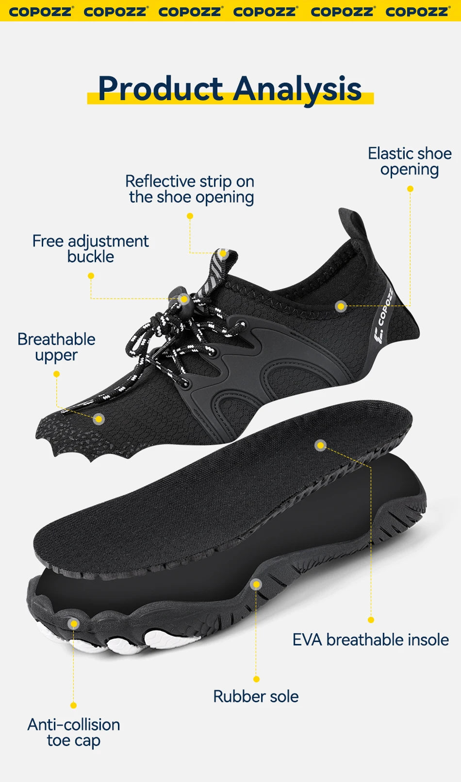 COPOZZ Unisex Water Shoes Barefoot Shoes Outdoor Beach Water Sports Upstream Aqua Shoes Sport Running Fitness Non-slip Sneakers